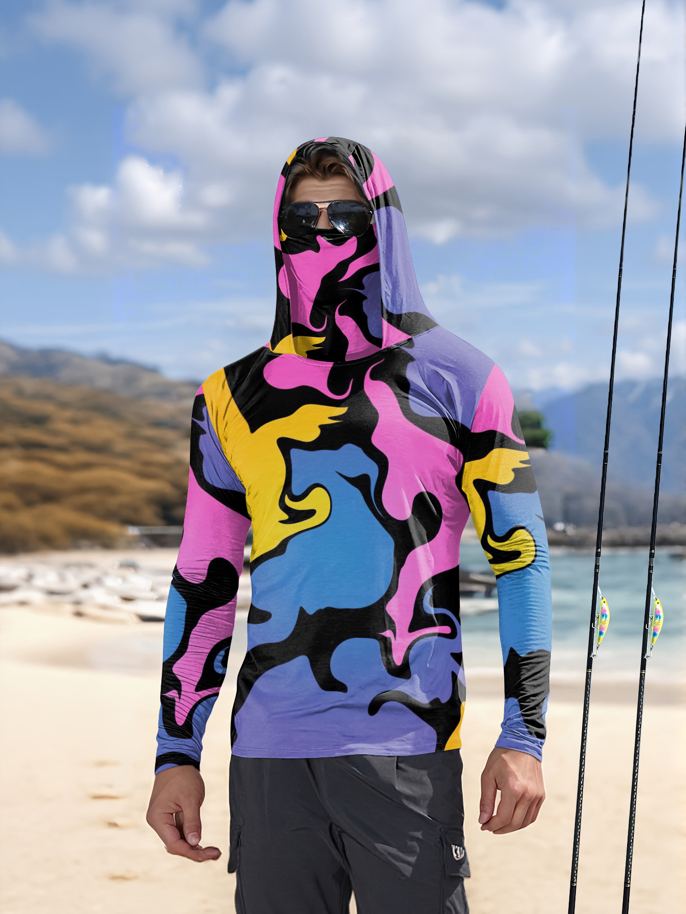 Outdoor Hunting Prints - Fishing hooded sweatshirt men's long-sleeved sun