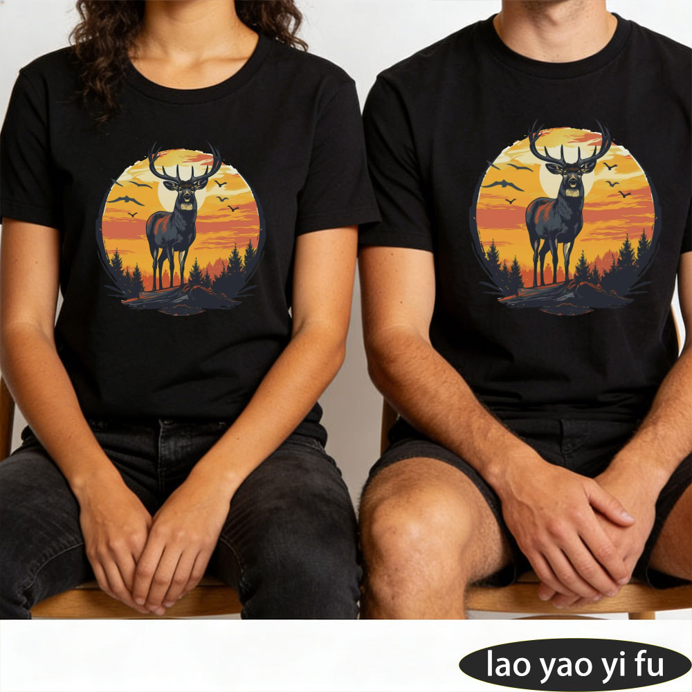 Vintage Stag Deer Sunset Fores - đánh giá và giá Outdoor Hunting Graphic Tees